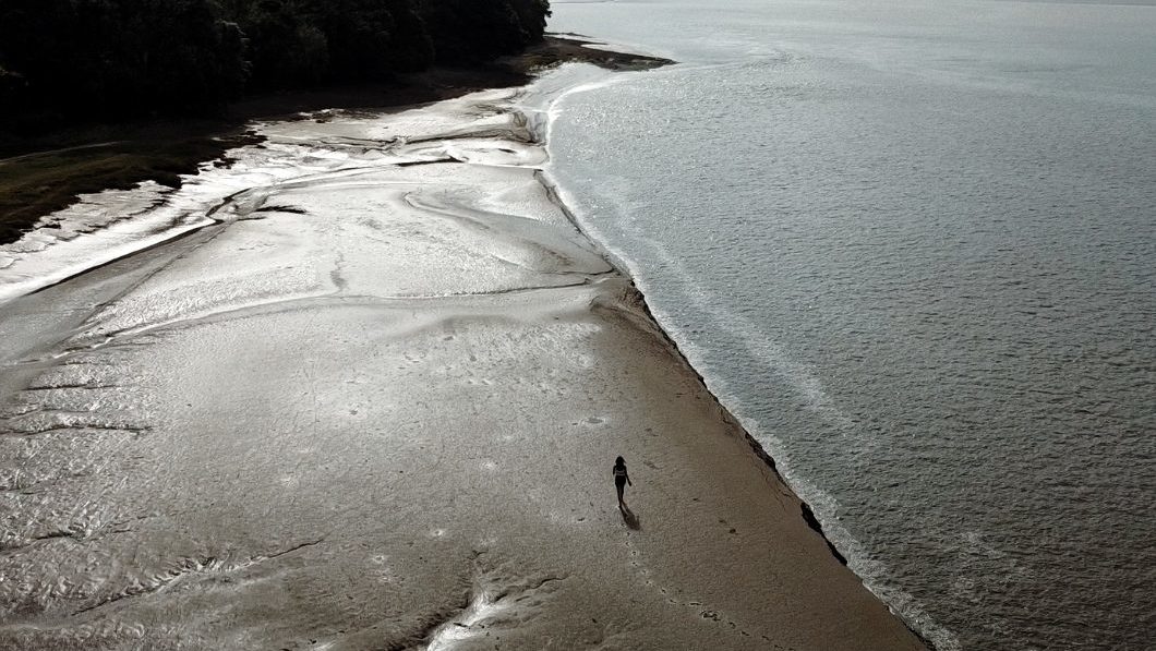 drone shot at shore in Arnside
